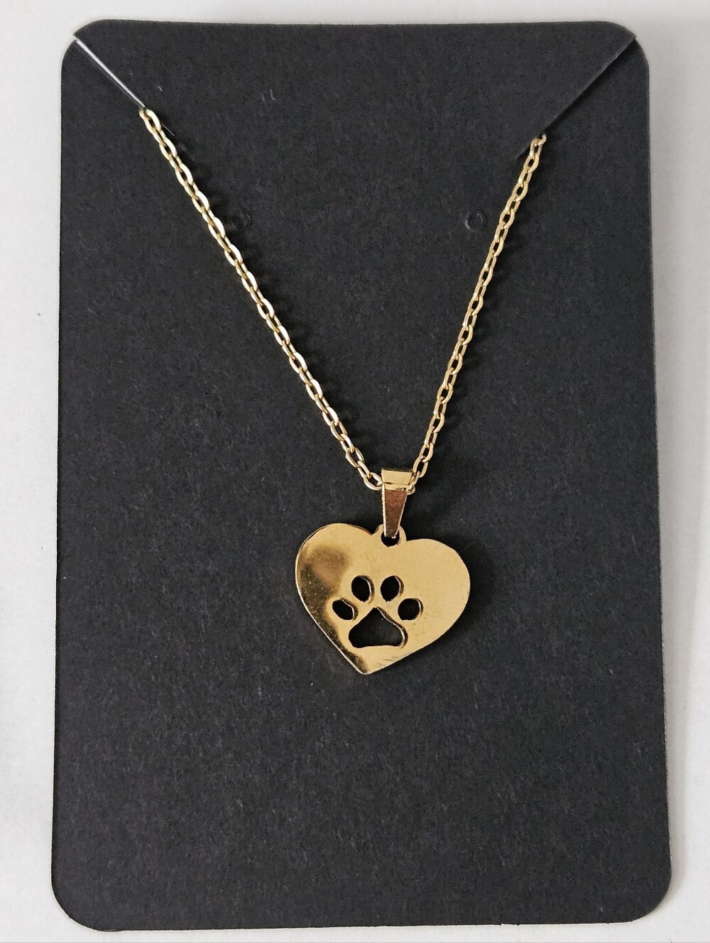 Gold-Tone Heart & Paw Print Cut-Out Pendant Necklace w/ Lobster Clasp